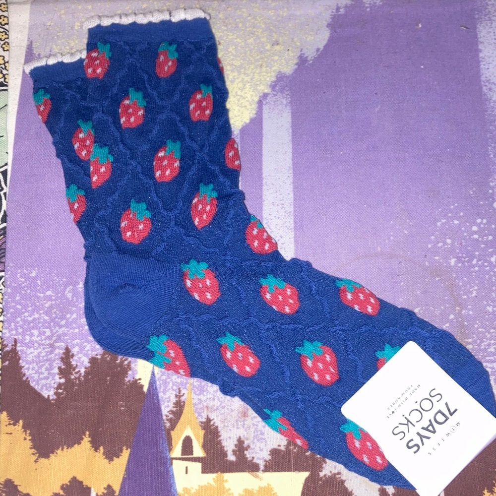 Blue Strawberry Patterned Socks